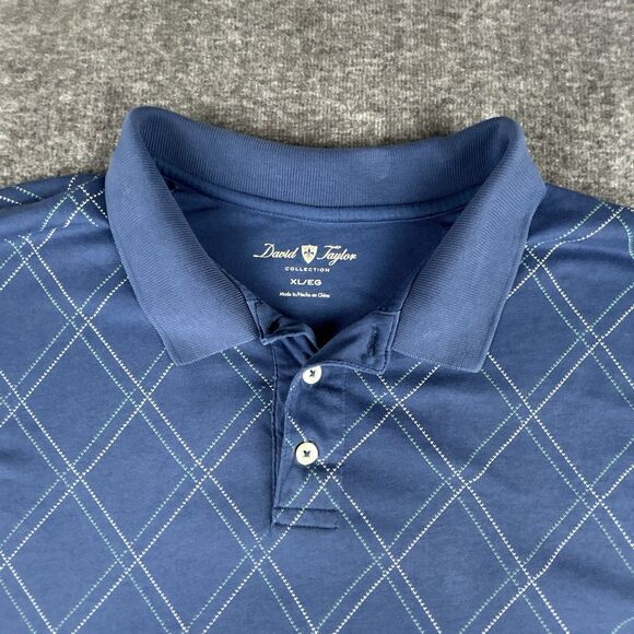 David Taylor Collection Polo Shirt Men’s Size XL Blue Short Sleeve Diamond Check - Picture 2 of 10